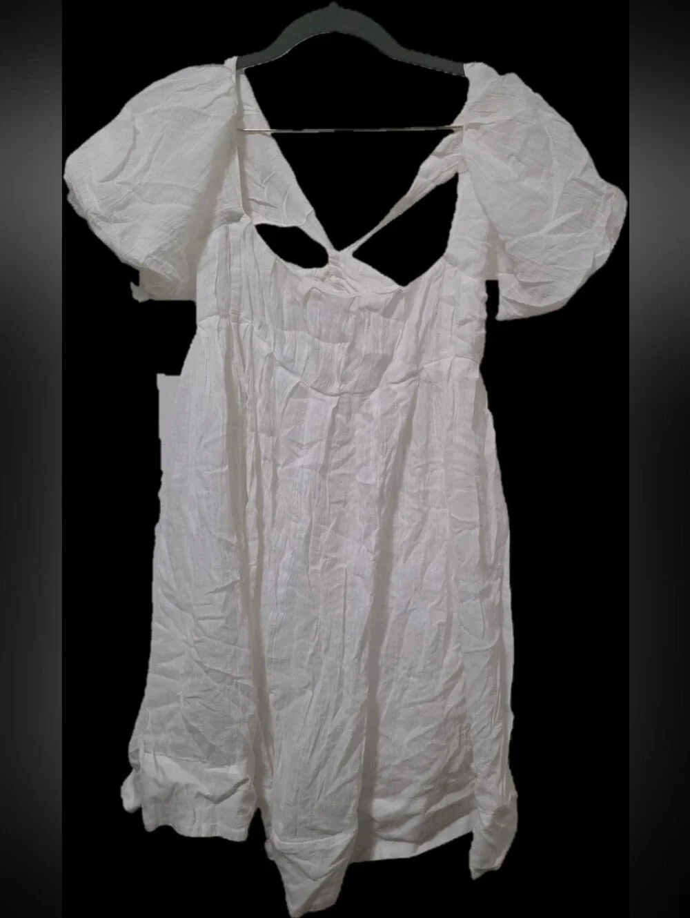 Free People White Puff Sleeve Square Neck Mini Dress